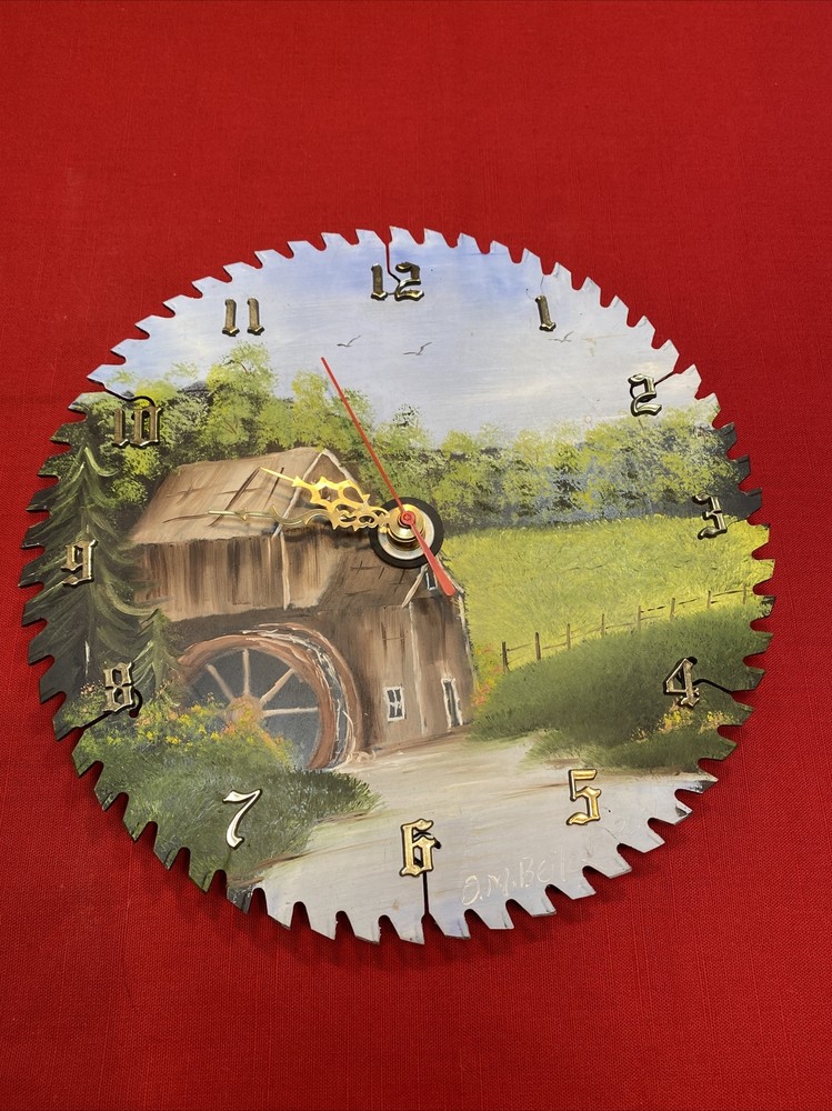 Circular saw blade hand paint clock