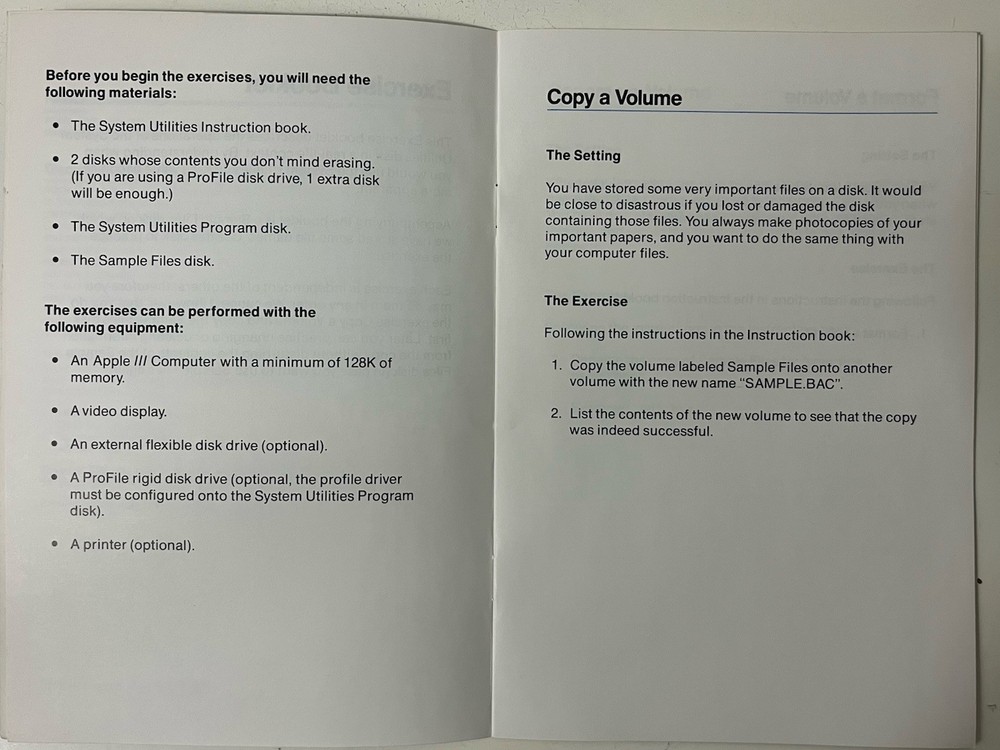 Vintage 1982 Apple III System Utilities Exercise Booklet Apple Computer Inc.