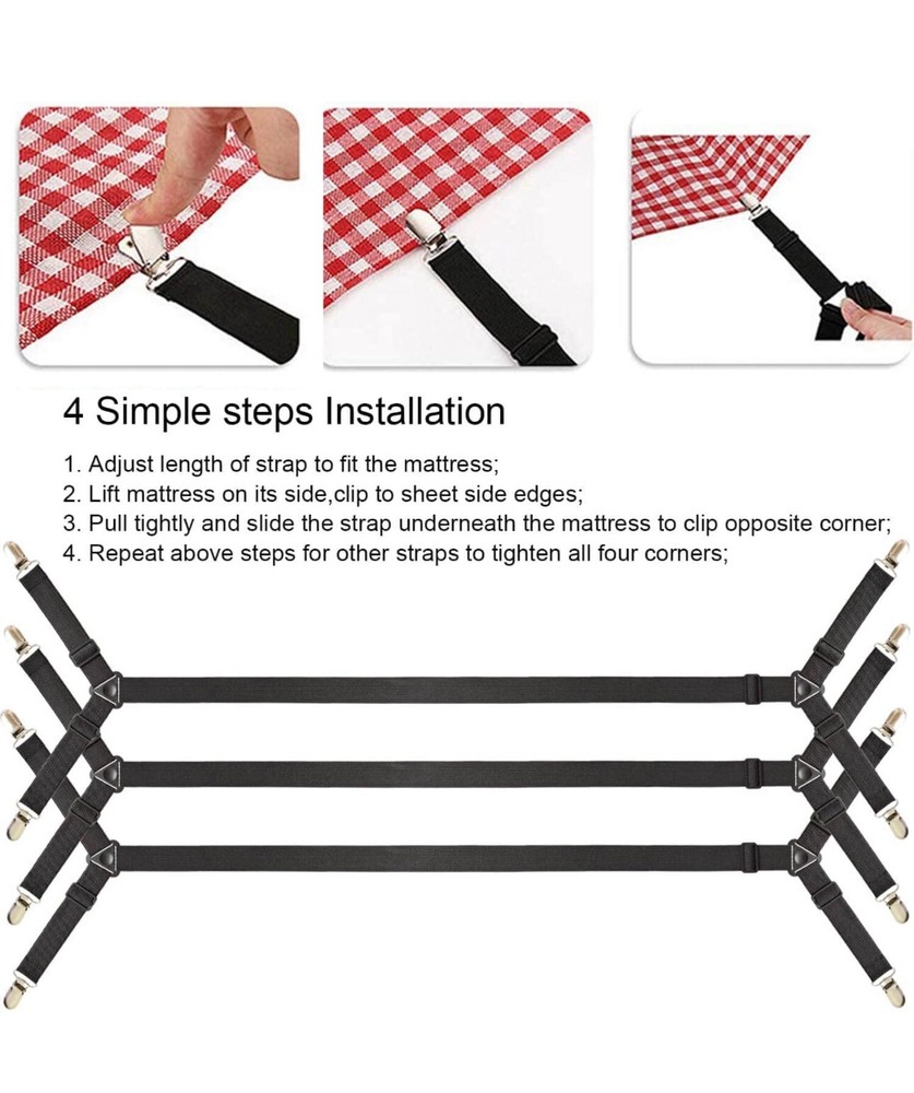 6 Pcs Tuyeabc Bed Sheet Holder Straps, Triangle Adjustable Elastic Fitted Clips