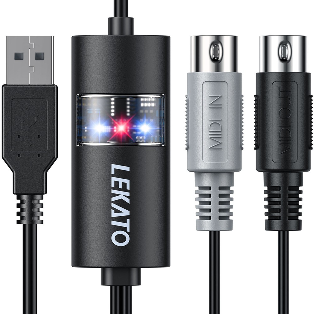 LEKATO USB MIDI Interface Adapter Low Latency 6.5FT MIDI Cable for PC Recording