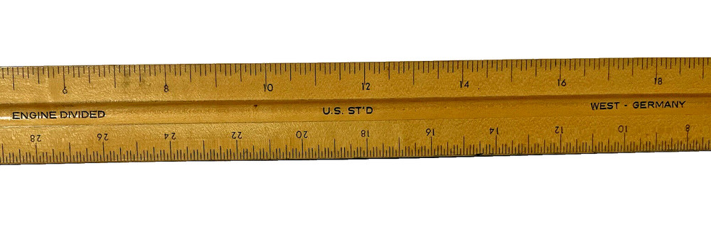 U.S. ST'D Triangular Engine Divided Wood Ruler Made in West Germany Vintage