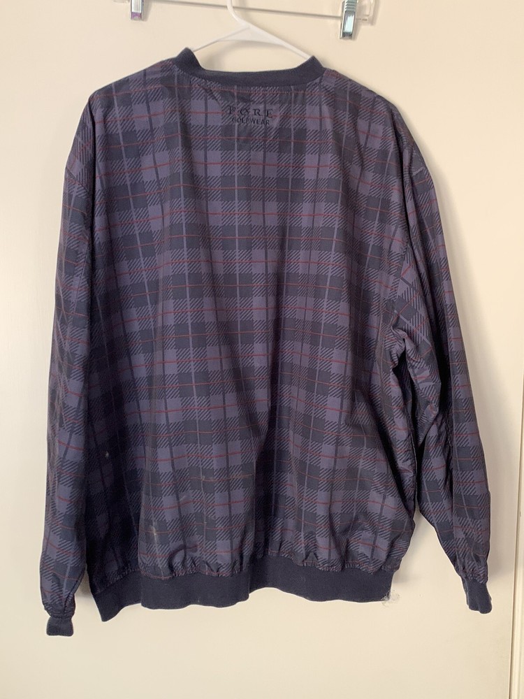G/Fore Men’s Plaid Purple Black Maroon V Neck Pullover LARGE Windbreaker EUC
