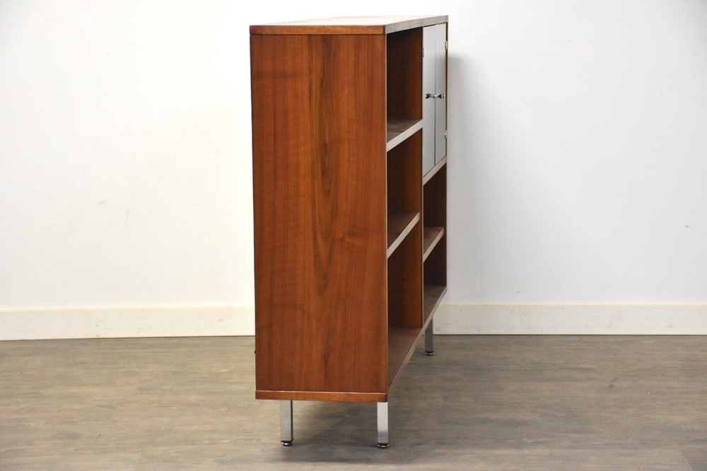 Walnut & Chrome Mid Century Modern Bookcase