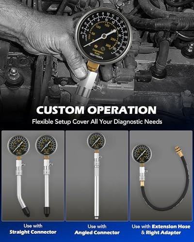 Engine Compression Tester Kit - 11pc Cylinder Pressure Gauge & Spark Plug Tester