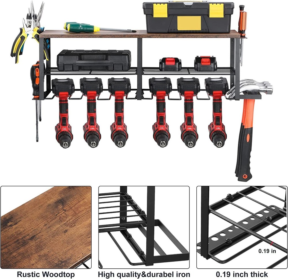Wall Mounted Power Tool Organizer 6 Drill Holders for Handheld & Power Tools