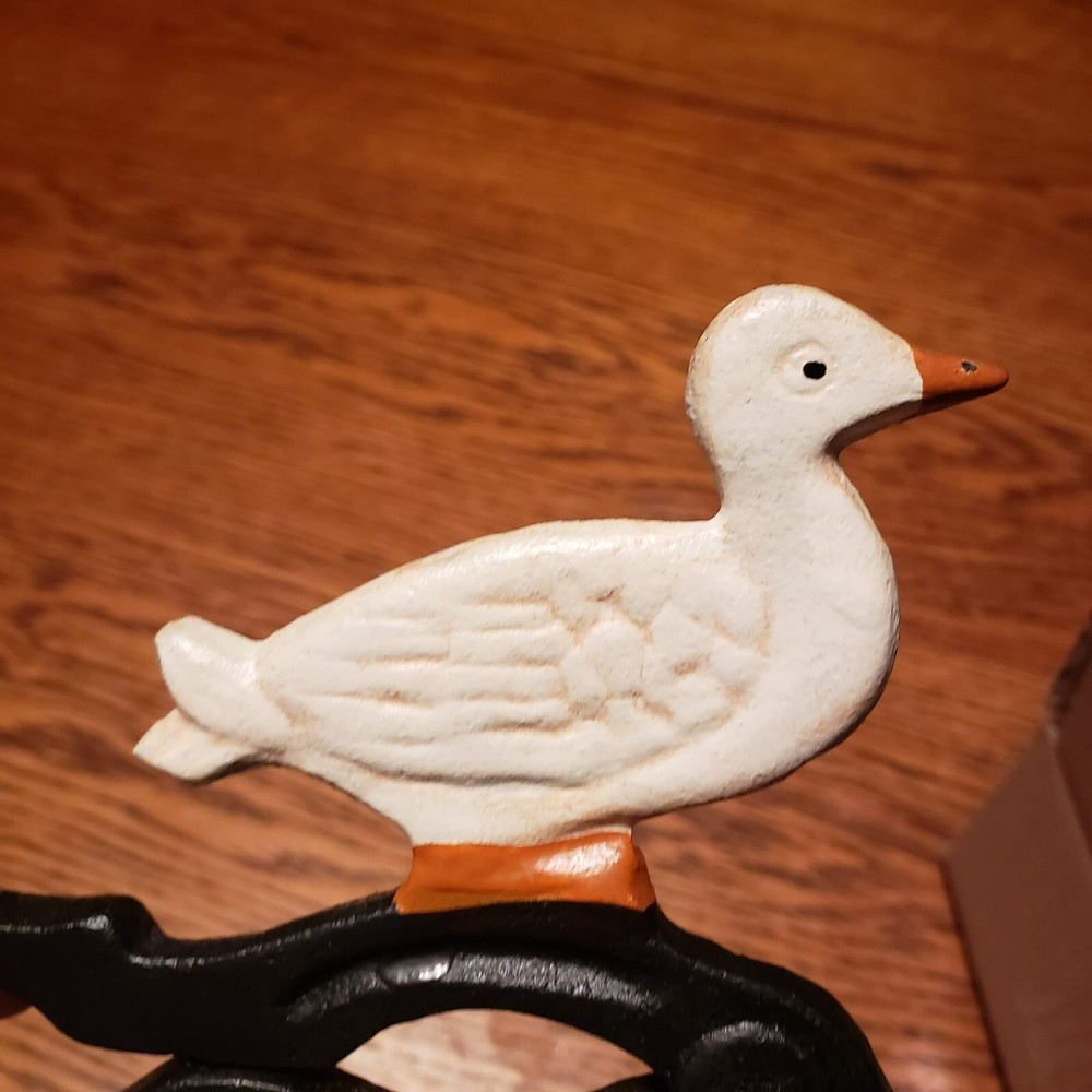 Vintage Cast Iron Duck Nutcracker With Wood Base Rustic Country Decor