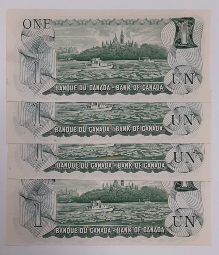 1973 Canada One Dollar Uncirculated 4 Consecutive Notes-Pick# 85a