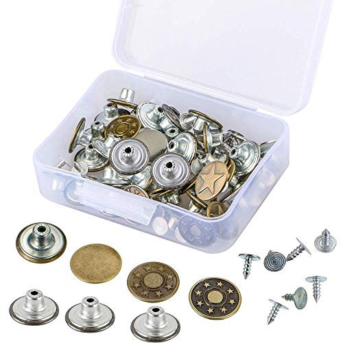 80 Sets 17mm Jeans Button Replacement Kit Metal Tack Button Snap Button for