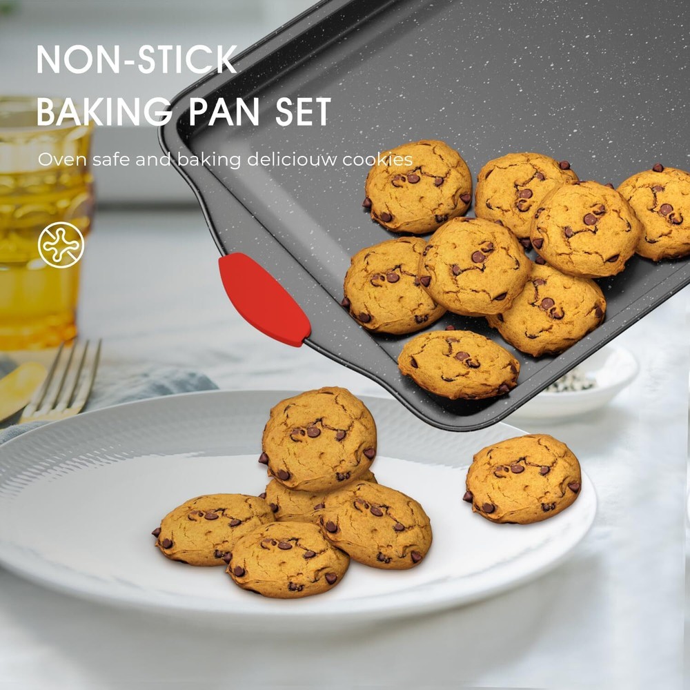 11-Piece Nonstick Baking Pan Set, Stackable,with Silicone Handles, Red and Black