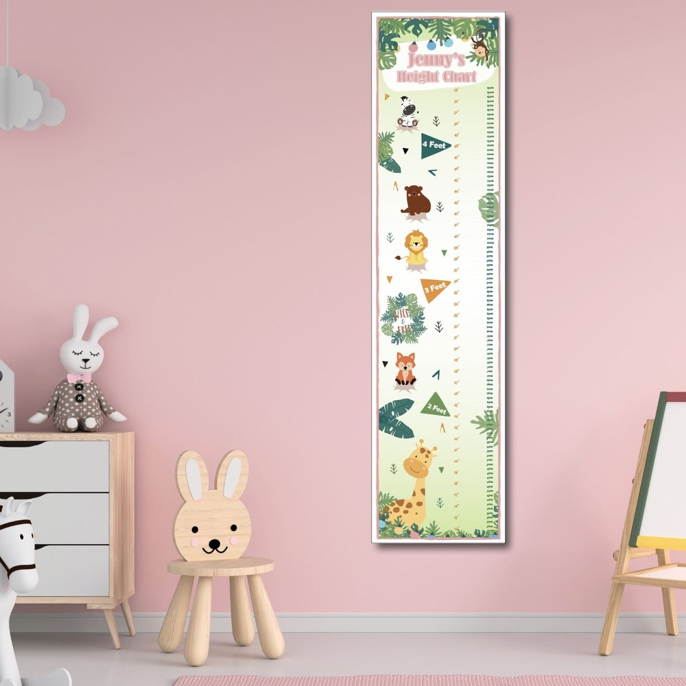 PERSONALISED JUNGLE HEIGHT CHART - ANY NAME (1FT X 4FT) - PINK