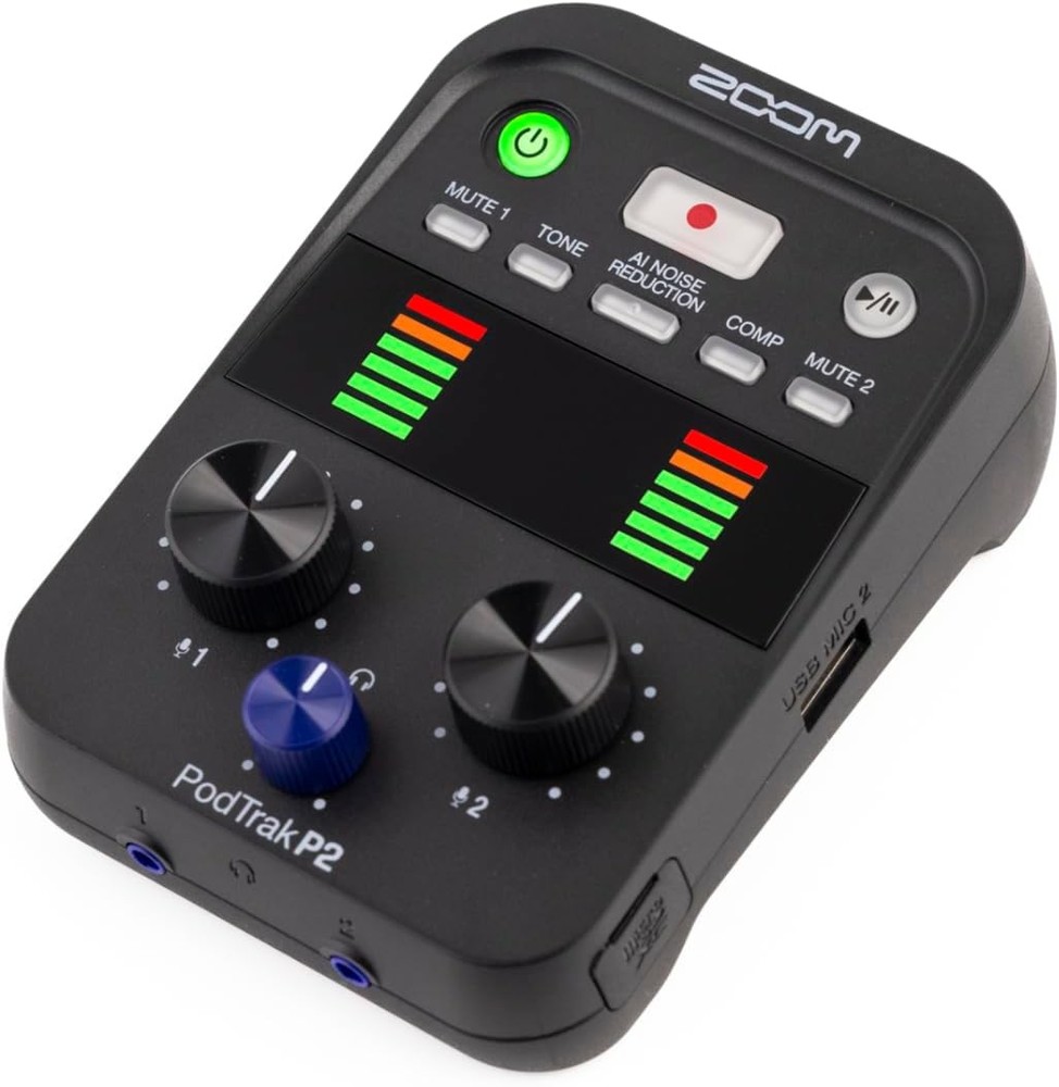 Zoom PodTrak P2 Podcast Recorder, Memory Card microSDXC Pro 64GB, Bundle
