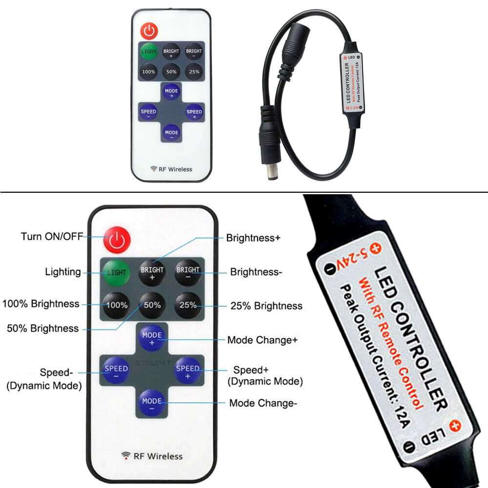 RF Wireless Remote Single Color Dimmer Controller For COB Led Strip Led Strips