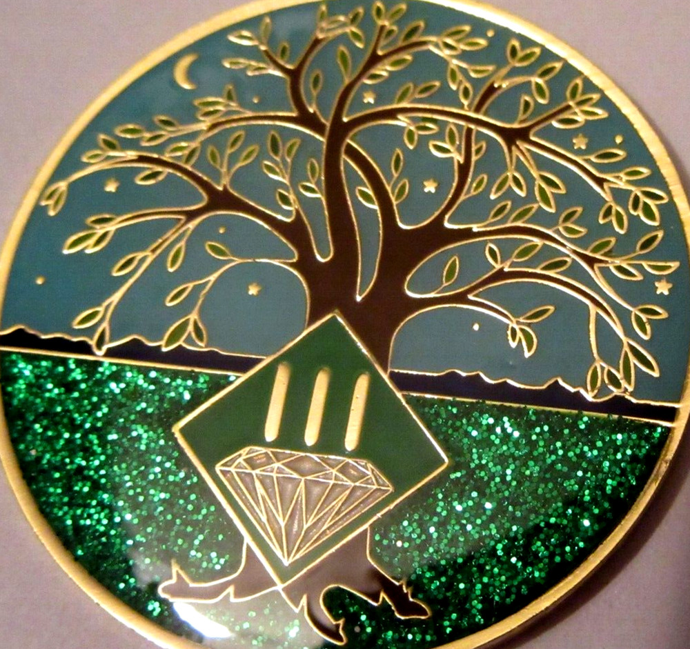 Narcotics Anonymous NA Tree Green 3 Year  Medallion Gold Black