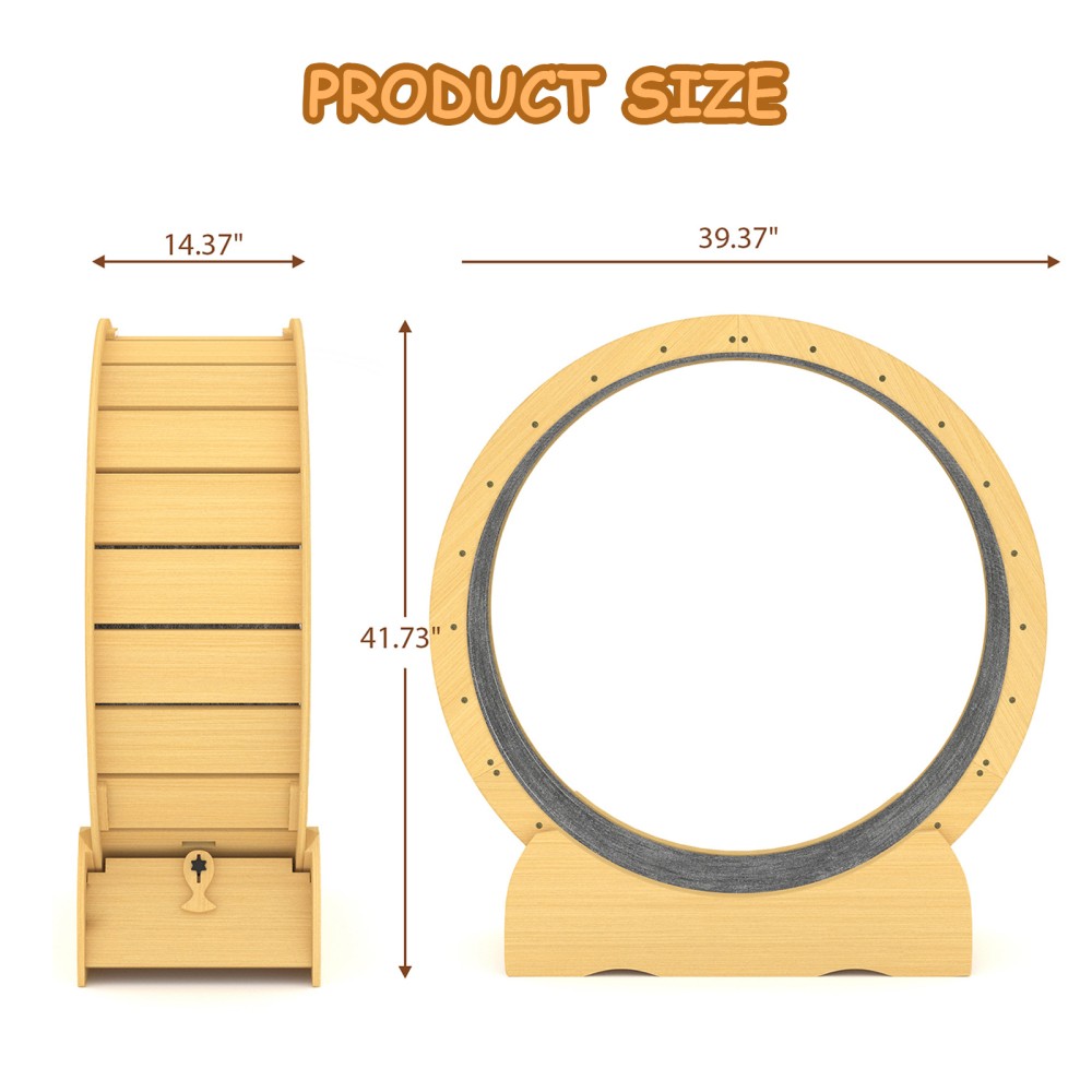 42'' Indoor Cat Running Wheel Detachable Carpeted Solid Wood Exercise