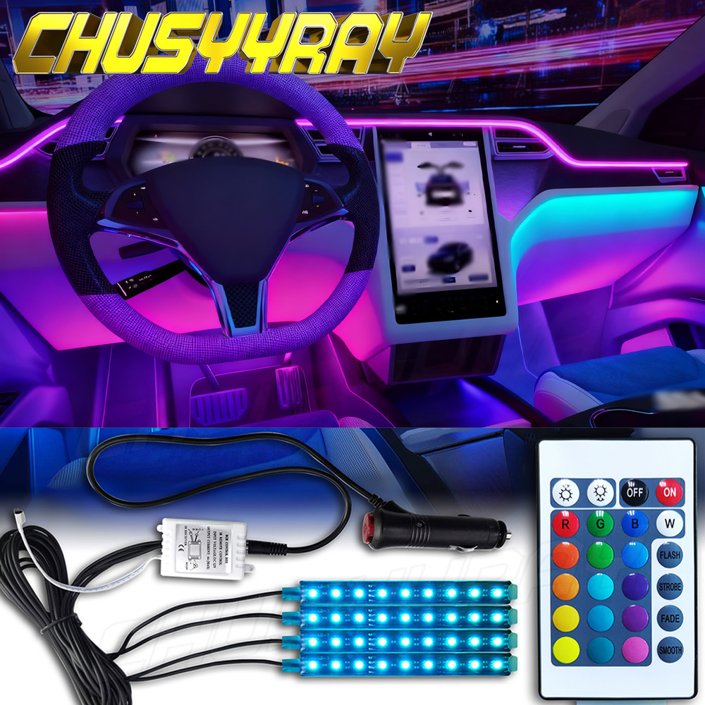 Car Interior LED Strip Light App Remote Control with Cigarette Lighter 4 IN 1