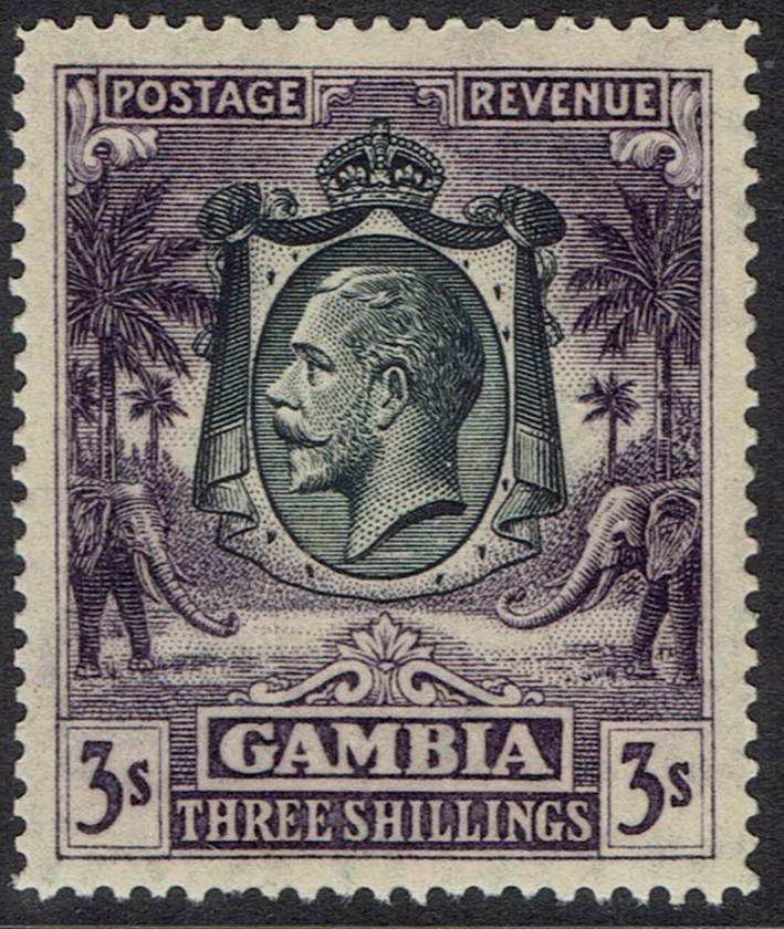 GAMBIA 1922 KGV ELEPHANTS 3/-