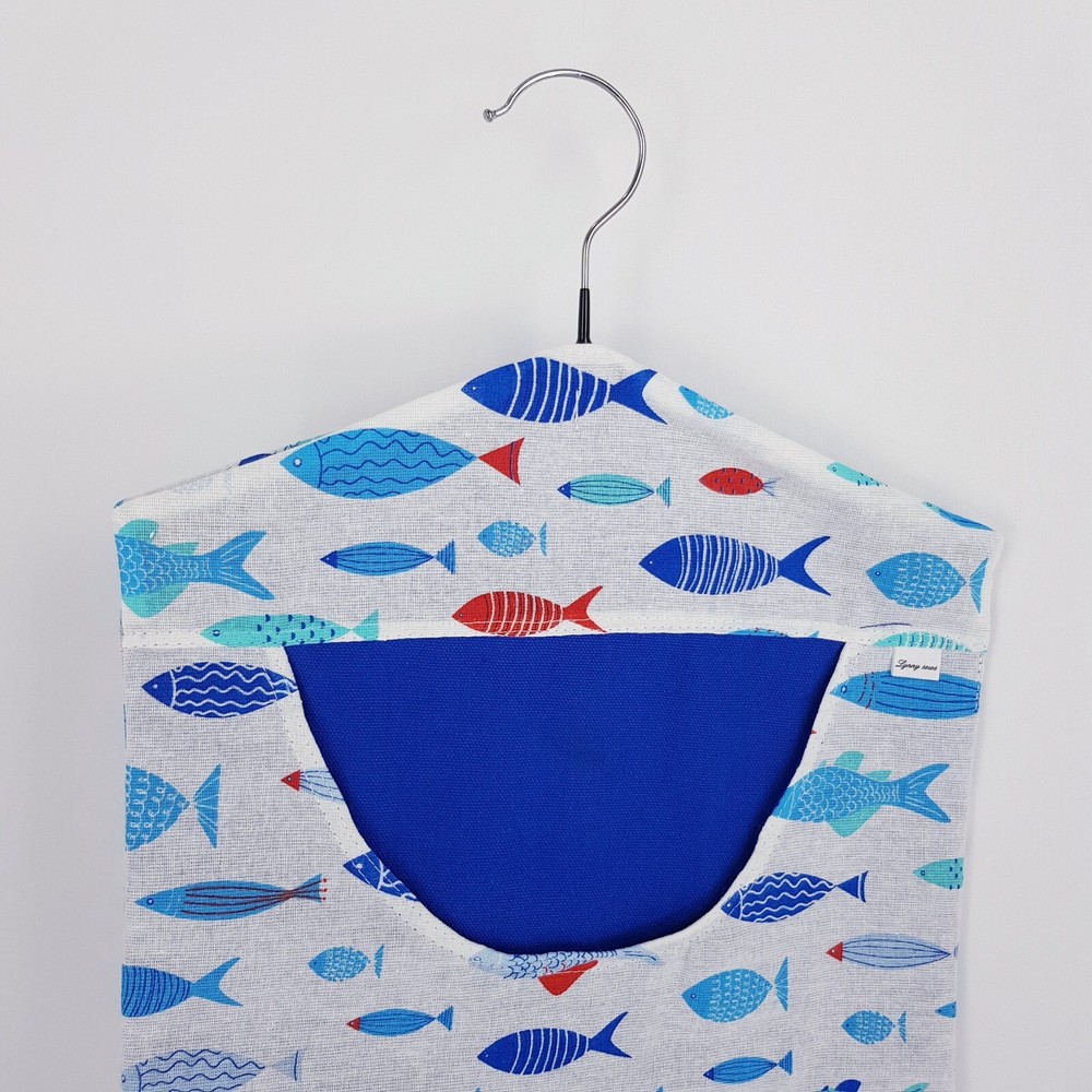 Peg Bag Handmade White Blue Fish Print Lined Laundry Clothes Peg Holder