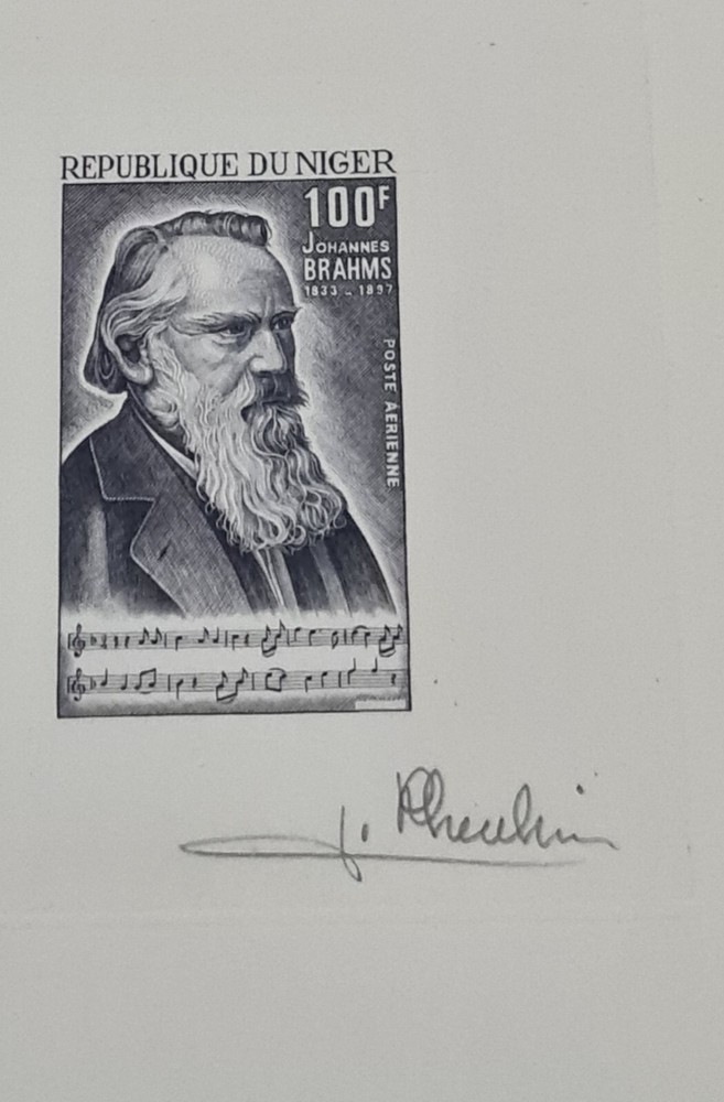 REPUBLIQUE DU NIGER JOHANNES BRAHMS 100F DESIGNER SIGNED, CONTROLLED DIE PROOF