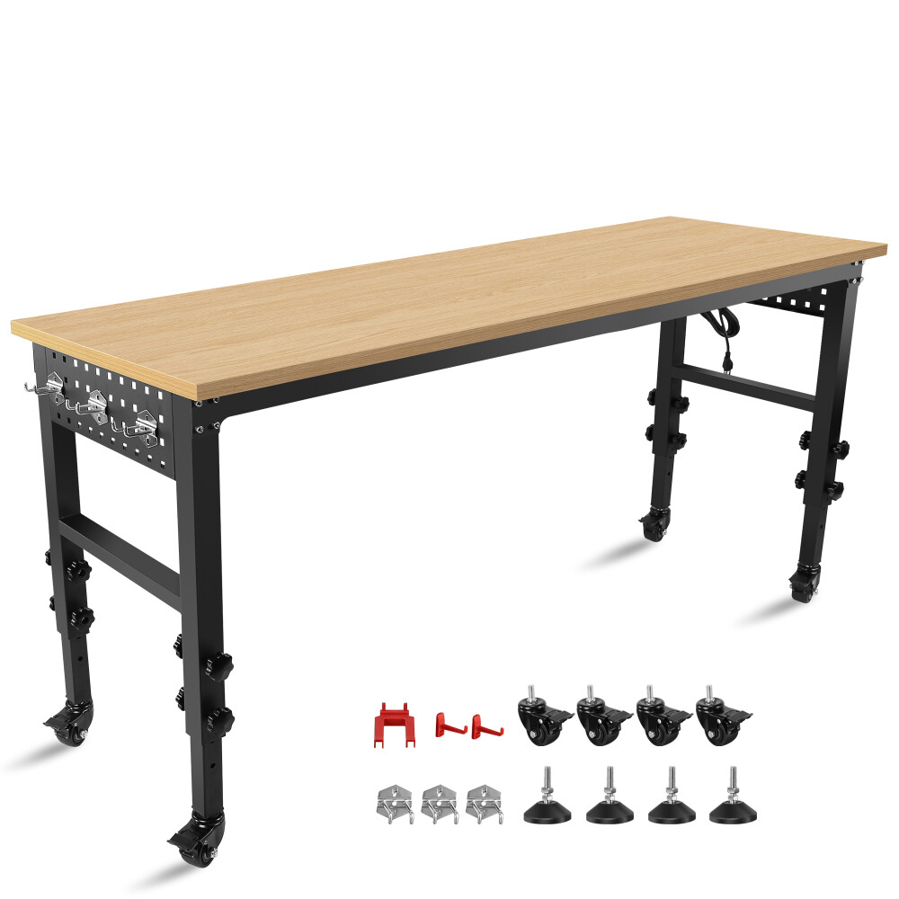 Rolling Heavy-Duty Adjustable Workbench w/4 Universal Wheels&4 Rubber Feet