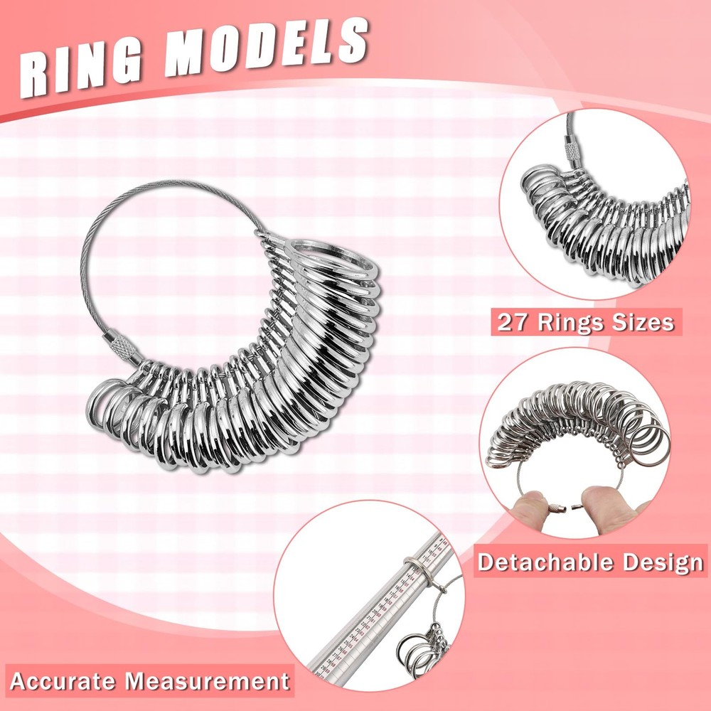 AMGSH Ring Mandrel Sizer Tool with Metal Finger Sizing Silver