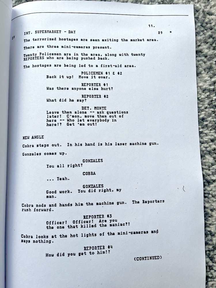Cobra Film Screenplay / Script. Sylvester Stallone. Brigitte Nielsen.