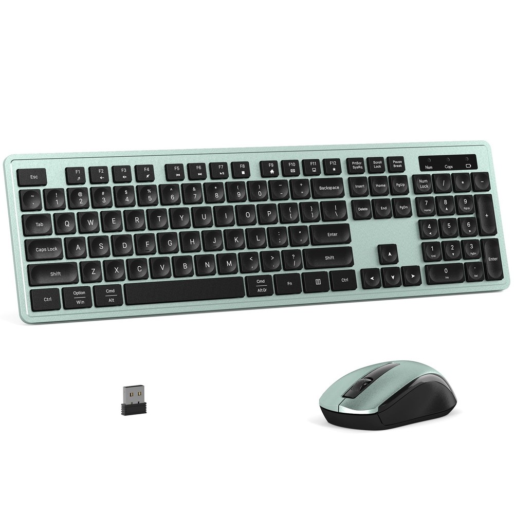 Wireless Keyboard And Mouse Combo Full-Size 104-Key Numeric Keypad Green Set