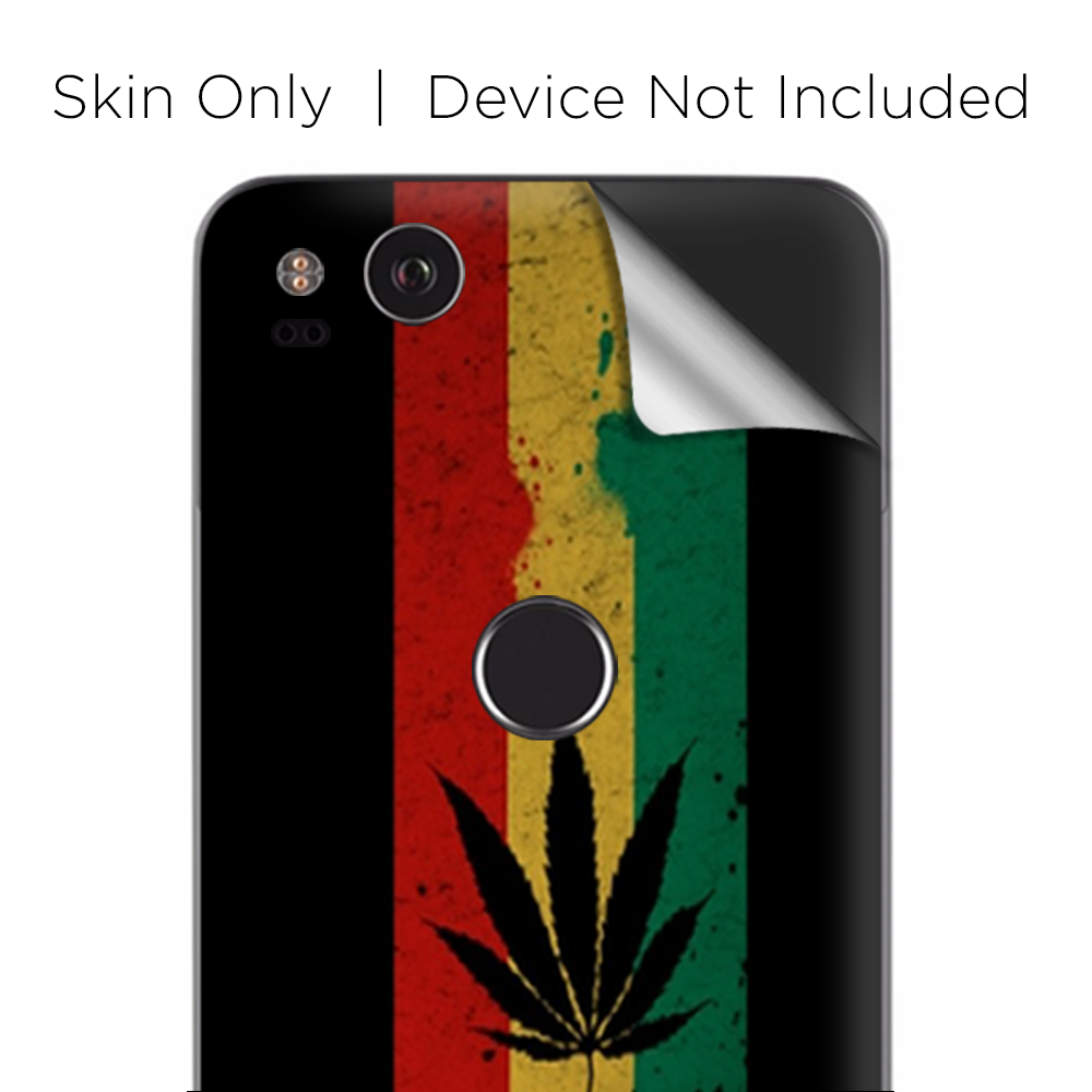Google Pixel 2 Skins Decal Wrap Rasta Weed Pot Leaf Red Gold Green