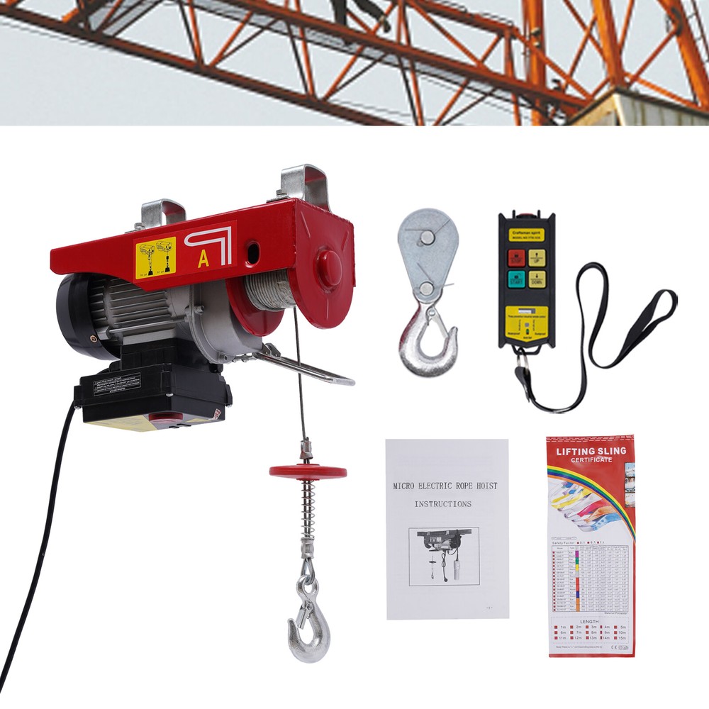 2200LBS Electric Hoist Winch Engine Crane with Wired Remote 110V