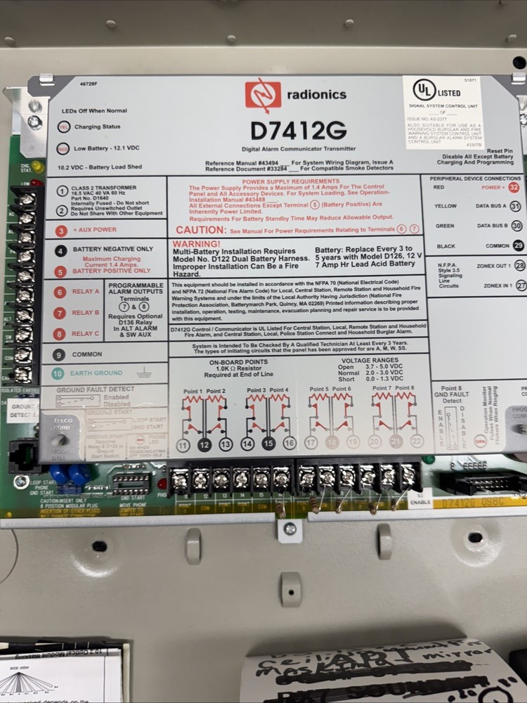 Bosch Radionics D7412G Digital Alarm Communicator Transmitter Panel W/Power Supp