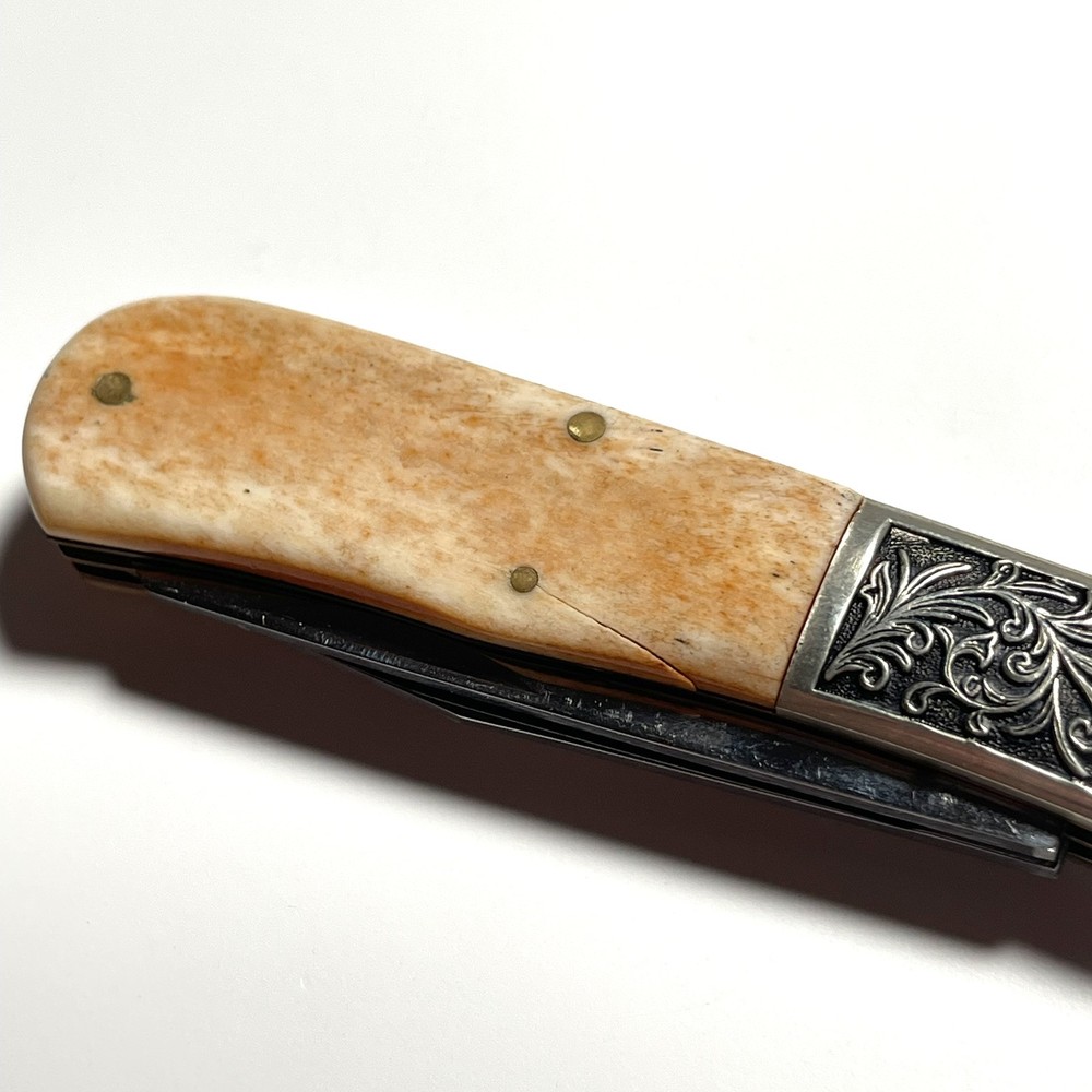Vintage Sam McDowell Lighthouse Two Blade Folding Knife Scrimshaw Bone Rare!