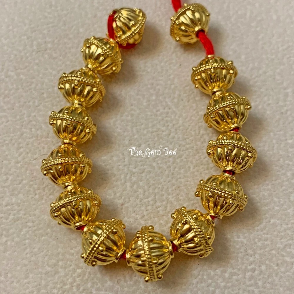 18k Solid Yellow Gold 9mm Fancy Granulation Fluted Spacer Finding Bead (1)