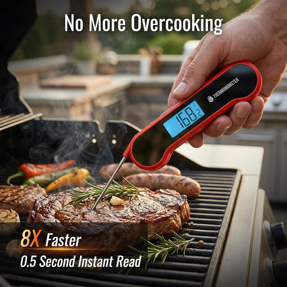 Digital Instant Read Meat Thermometer, ±0.5℉ Precision, Red Cooking Tool