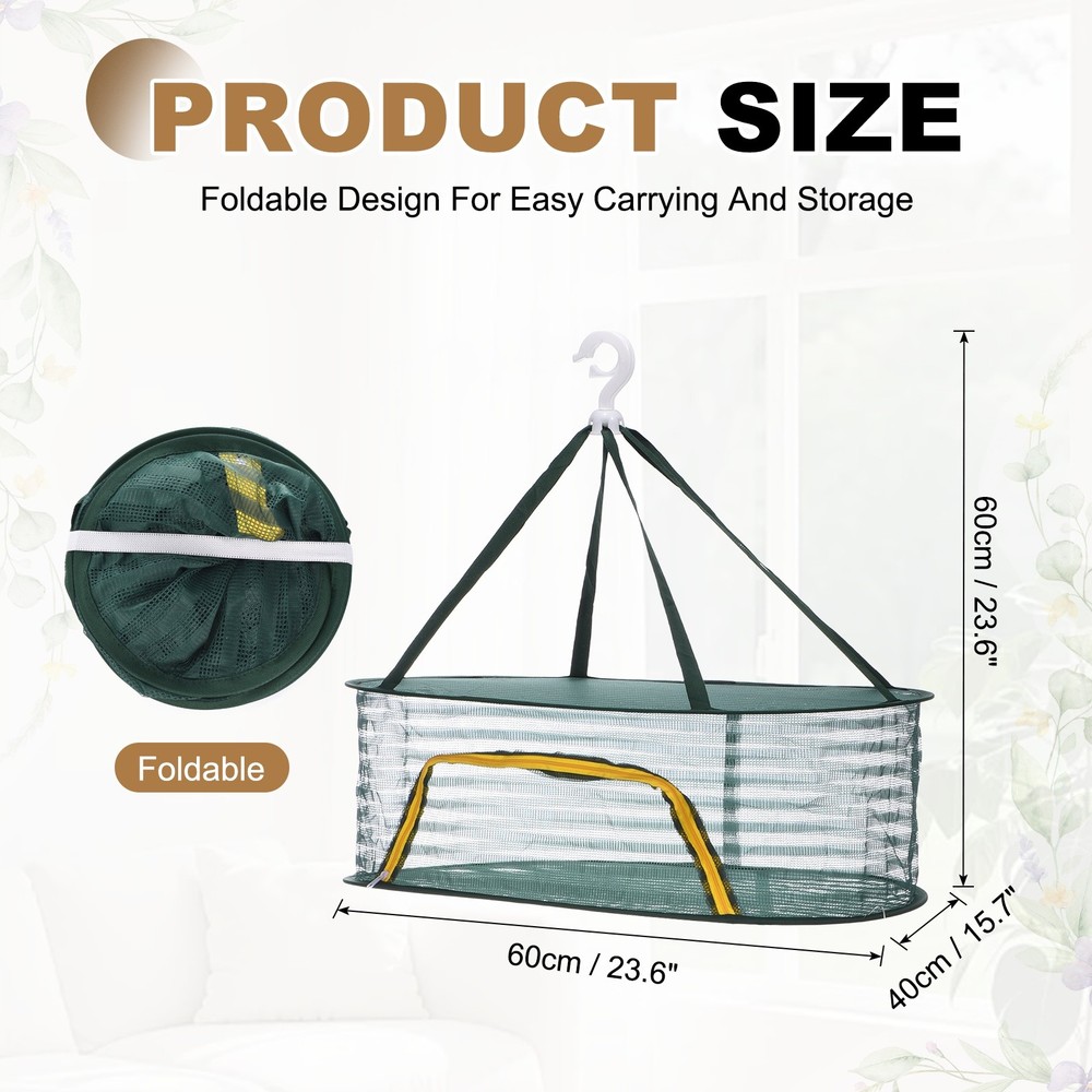 Herb Drying Rack, 24" 1-Layer Hanging Drying Mesh Net, Green