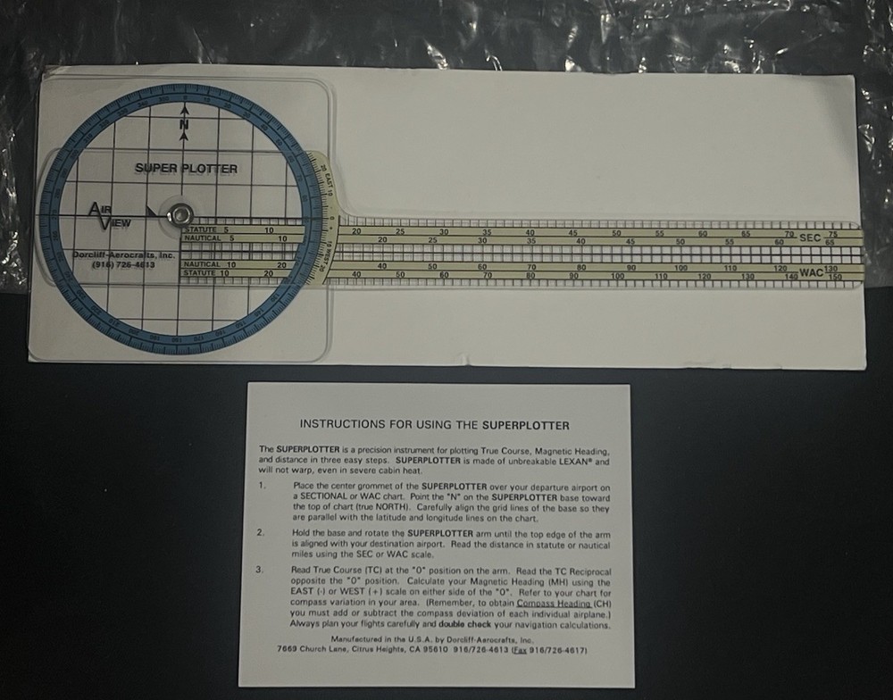 Dorcliff Super Plotter Aviation Navigation Tool w Instructions Sectional WAC