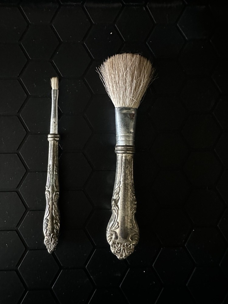 Vintage Silver Makeup Brushes Made In Korea