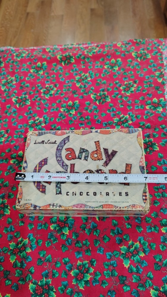 Vintage small Candy Cupboard chocolates patchwork cardboard box empty