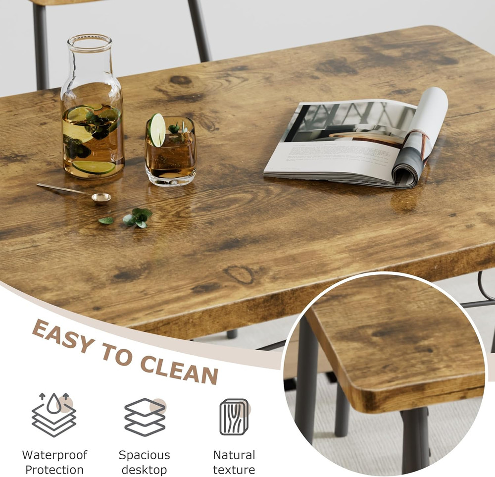Dining Table Set for 4, 5-Piece Kitchen Table with 4 Chairs, MDF Board Tabletop