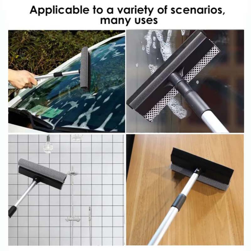Double Surface Window Cleaner Telescopic Squeegee Wiper Handle Washer Scrubber