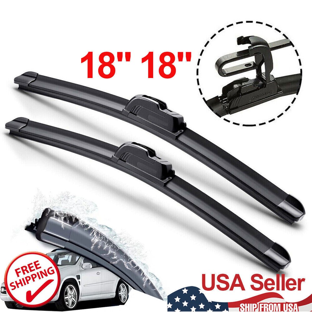 18"/18" Windshield Wiper Blades Premium Rubber J-Hook Window Left & Right Wipers