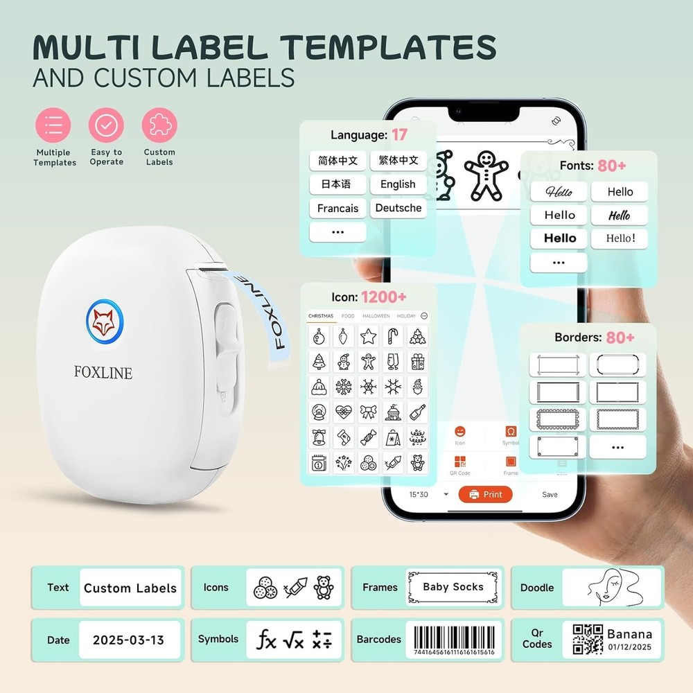 F10 Label Maker Machine Bluetooth Portable Thermal Mini Printer White