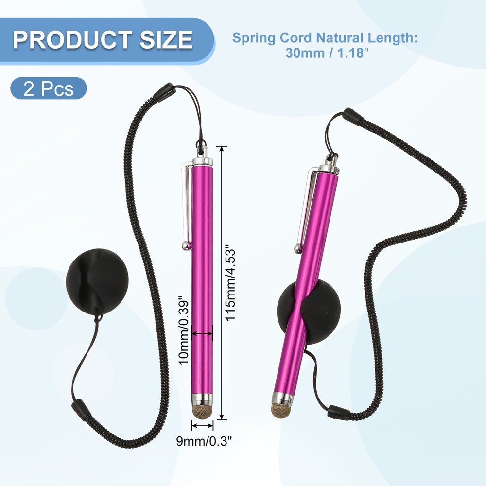 2 Pcs Screen Capacitive Pen with Spring Rope Fixing Dock Rose Red