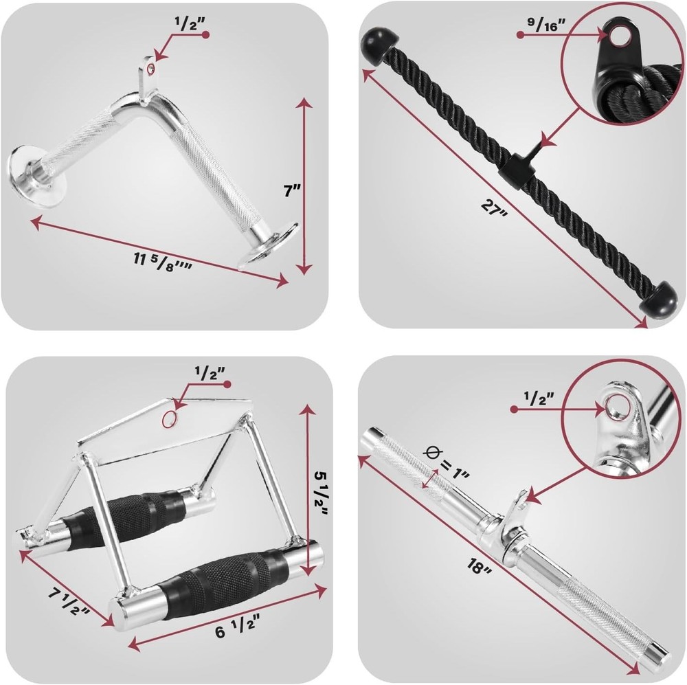 Cable Machine Attachment Set Row Handle Rope Bar LAT Pulldown 880LB