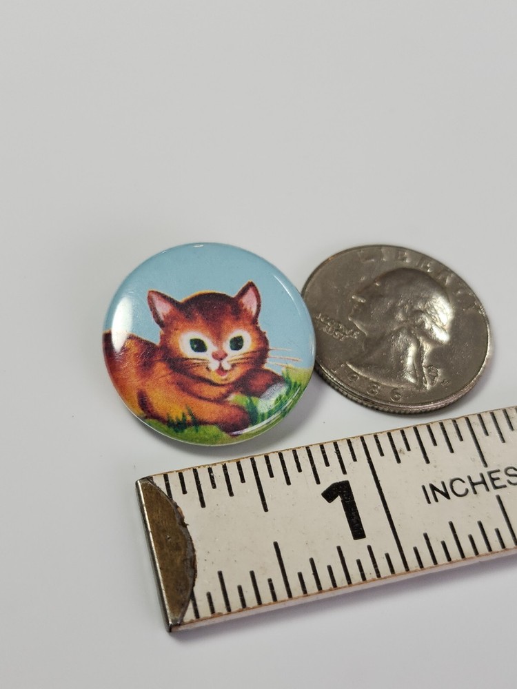 Cute Brown Kitten Button Pin 1"