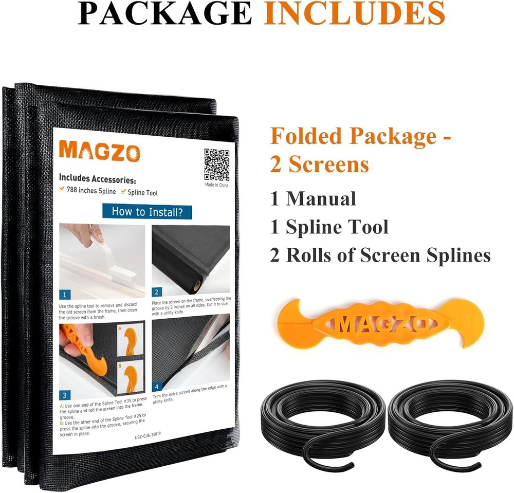Customizable Window & Door Screen Replacement Kit, Easy Install & 65.6 FT Spline
