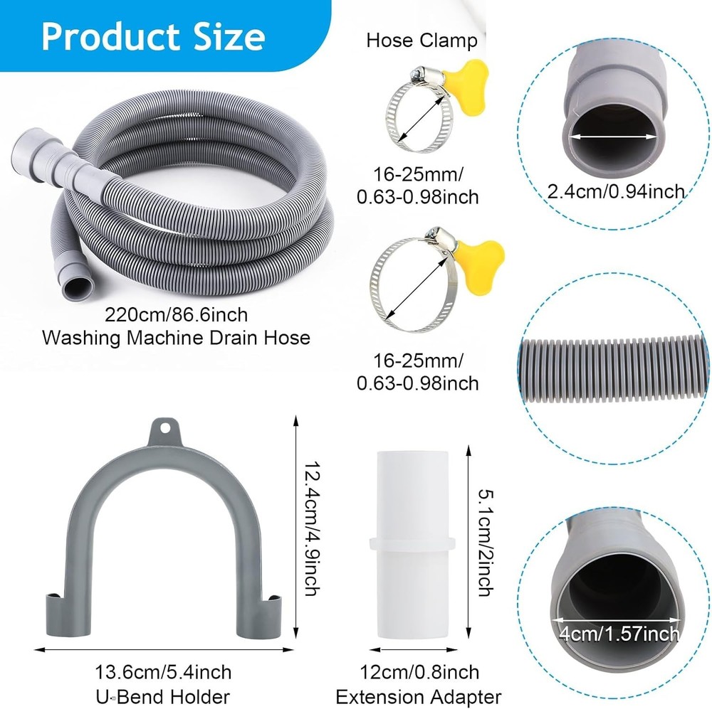 Washing Machine Drain Hose, Universal Dishwasher Hose White