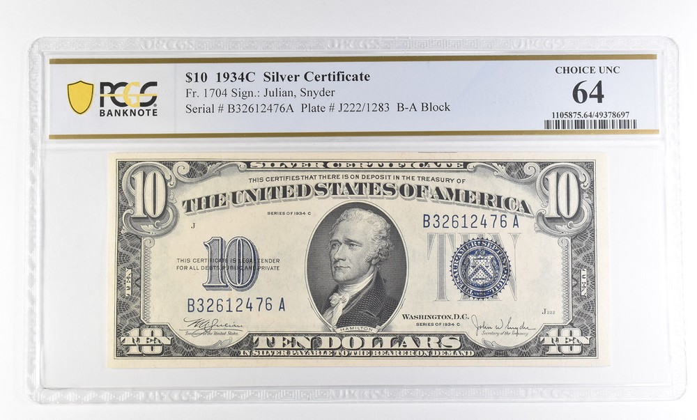1934 C $10 Silver Certificate Fr#1704 Choice Unc 64 PCGS *2827