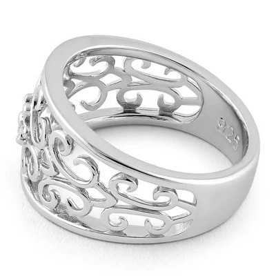 925 Sterling Silver Medium Flower Swirl Ring