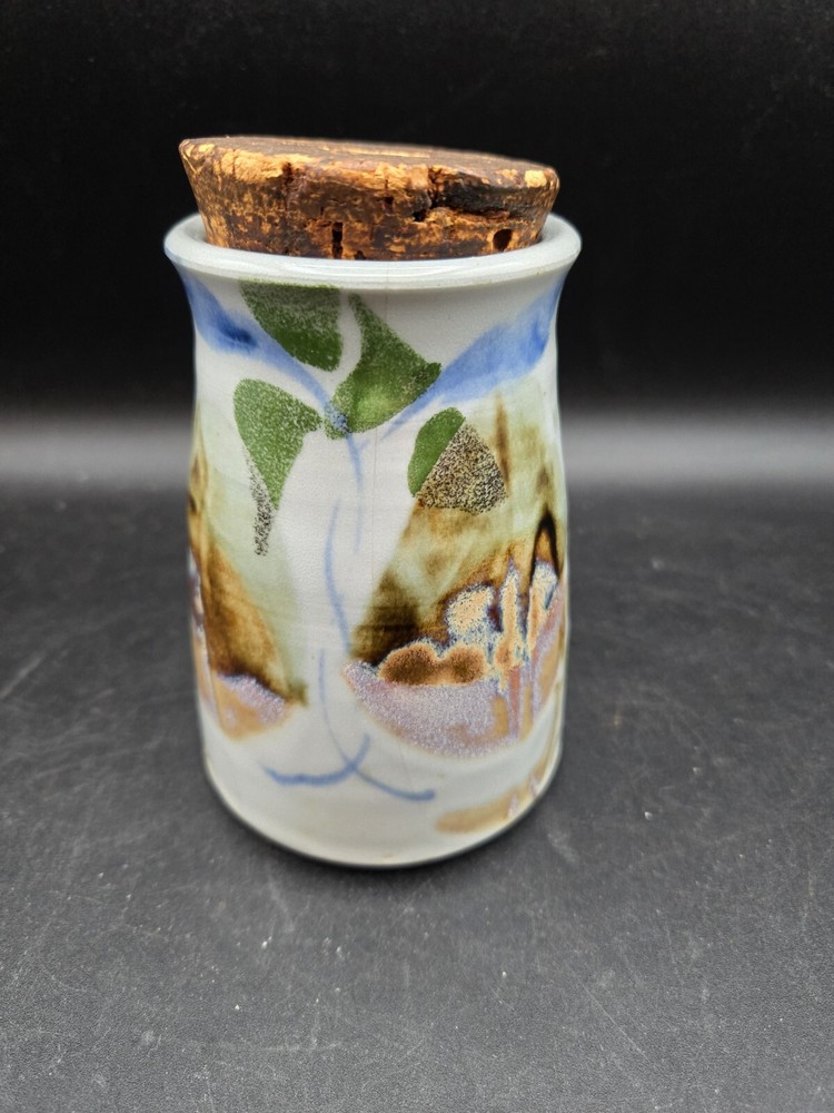 Studio Art Pottery Corked Storage Container Canister Jar Signed