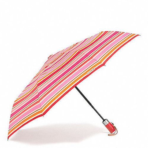 COACH F62572 PEYTON MULTI STRIPE UMBRELLA SILVER/PINK MULTICOLOR NWT