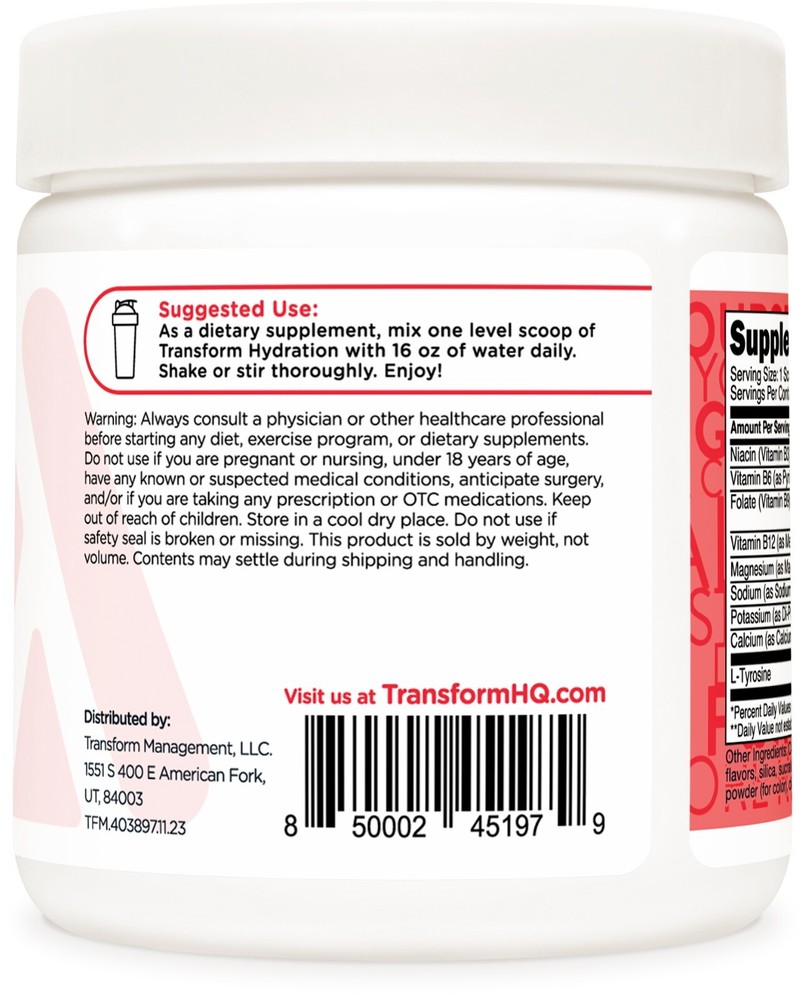 TransformHQ Hydration 42 Servings (Strawberry Lemonade) - Electrolytes